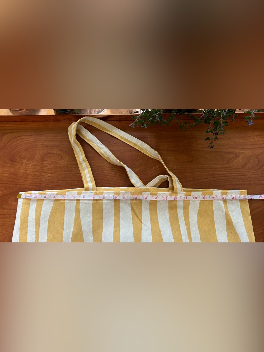 Caudalie💛 Yellow and Cream Stripe Canvas Tote - Picture 6 of 9